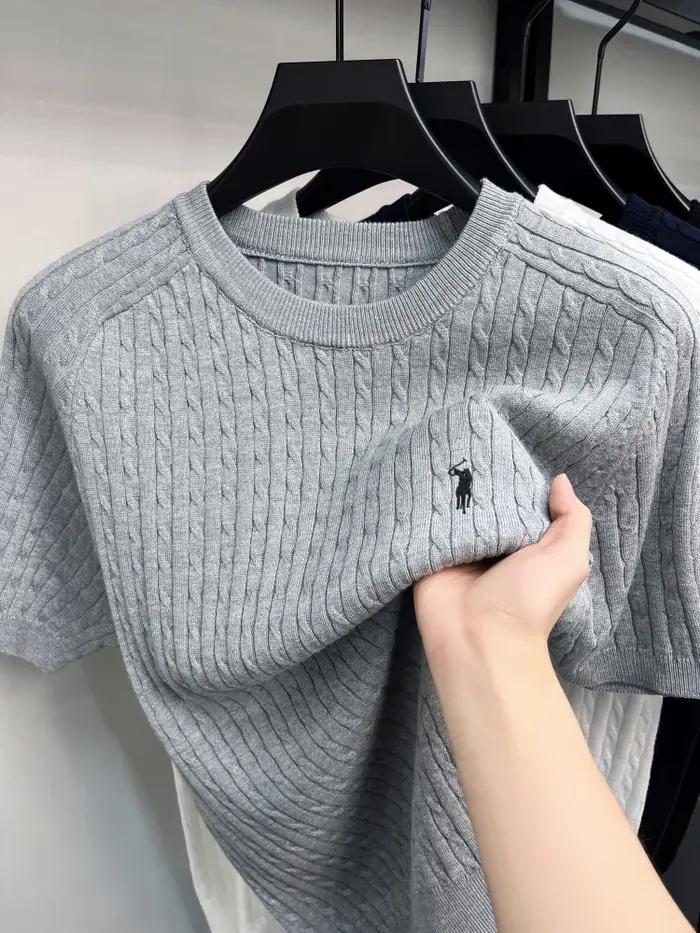 Haute qualité Ice Silk Knit manches courtes hommes tendance été marque de luxe Golf poney broderie Casual col rond t