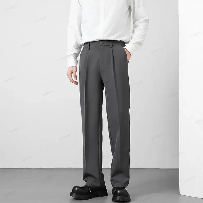 OUSSYU marque automne pantalons décontractés hommes d'affaires taille élastique Style coréen noir ma