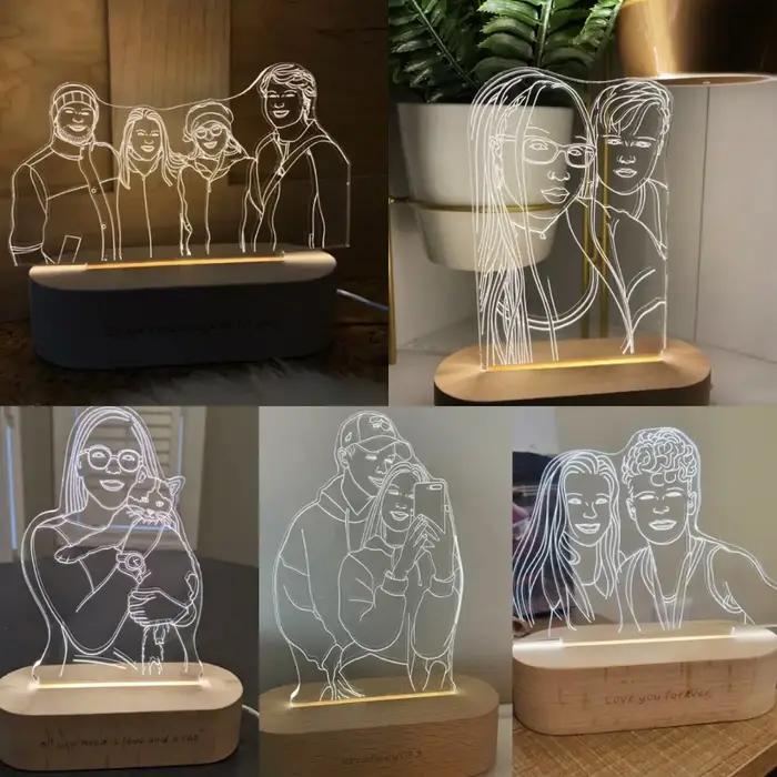 Lampe photo 3D personnalisée saint valentin avec base de gravure, personnalisé cadeau femmes , cadea