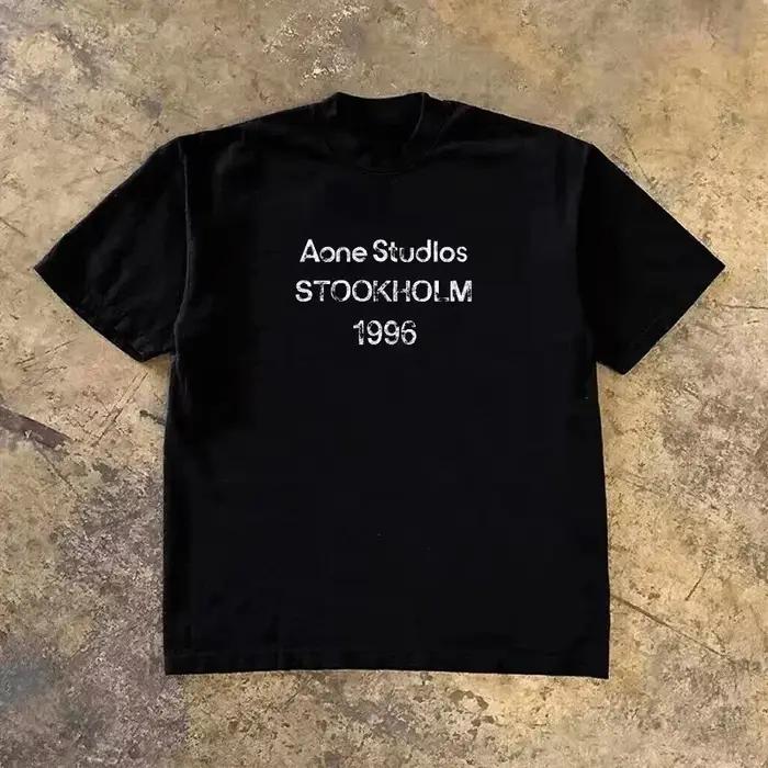 T-shirt classique avec logo STOCKHOLM 1996, minimalisme de luxe délavé, t-shirt graphique en coton pour hommes et femmes, streetwear d'été