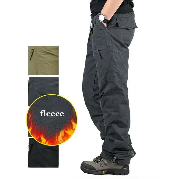Pantalon cargo polaire tactique hiver homme épais chaud travail extérieur multi-poches large confortable