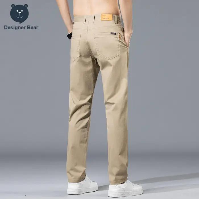 Pantalon décontracté pour homme, collection Printemps-Été, 97% coton, coupe droite, couleur unie, pour affaires et loisirs, long, kaki, gris, bleu