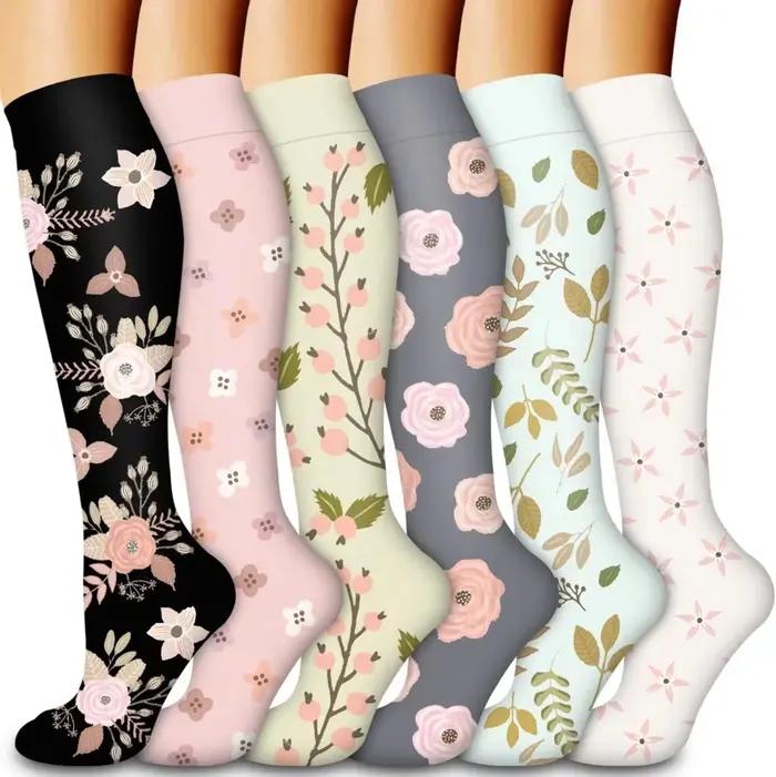 6 paires chaussettes compression chasse motifs fleurs animaux fruits soutien circulation hommes femmes