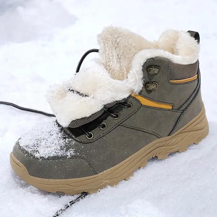 Bottes de neige pour hommes en peluche courte, bout rond, talons faibles, semelles en caoutchouc, bottes de randonnée hivernale pour homme