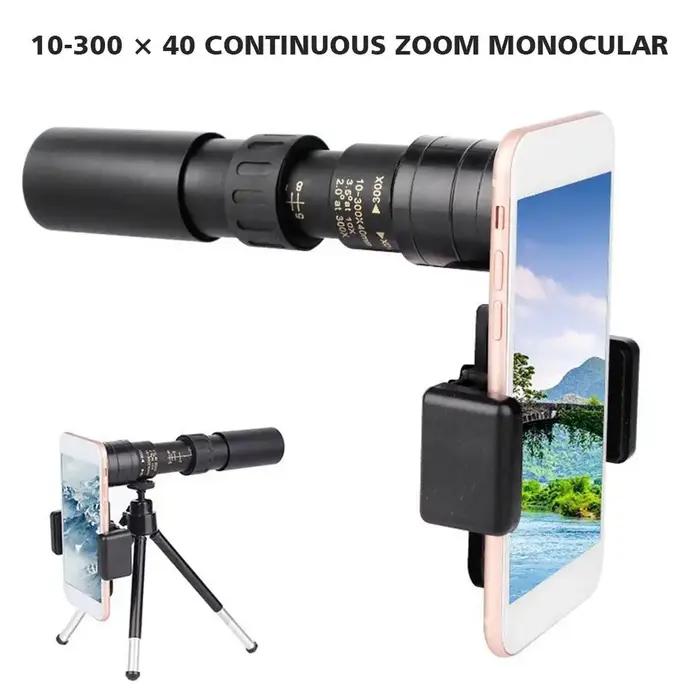 Monoculaire zoom continu 10-300x40 métal pour téléphone - Télescope HD chasse tourisme ajustable