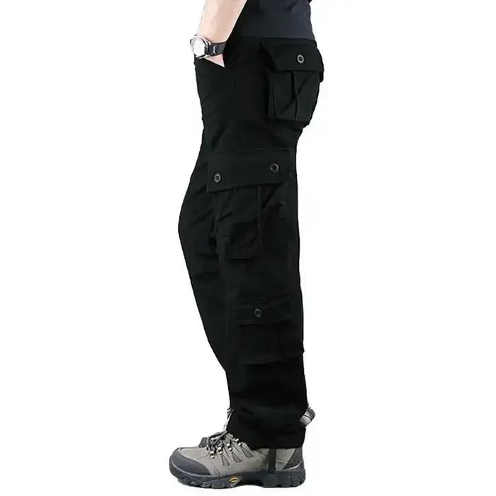 Pantalon cargo homme été printemps automne - Coupe droite ample en coton pur - Multi-poches casual décontracté