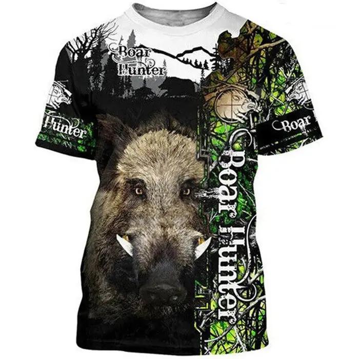 T-shirt pour homme à imprimé 3D de sanglier camouflage