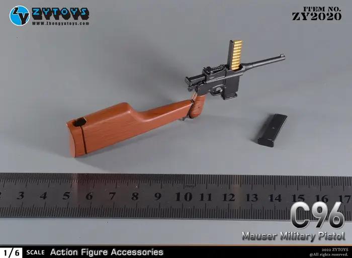 Pistolet Mauser C96 à l'échelle 1/6 modèle de collection pour figurines d'action et accessoire de jeu pour hommes de 14 ans et plus
