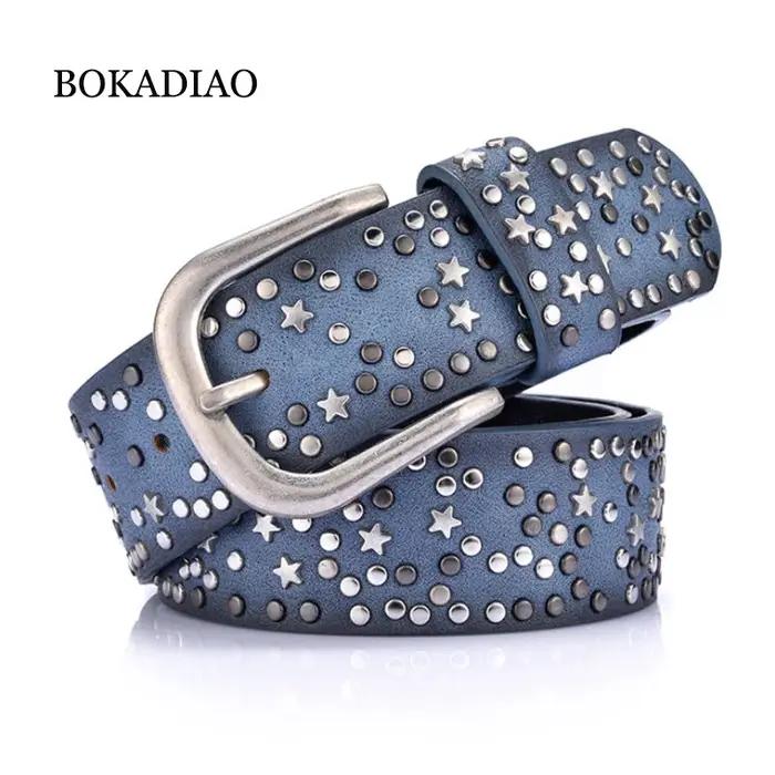 BOKADIAO femmes ceinture Punk boucle ardillon Vintage géométrie Rivets luxe dame Original ceintures