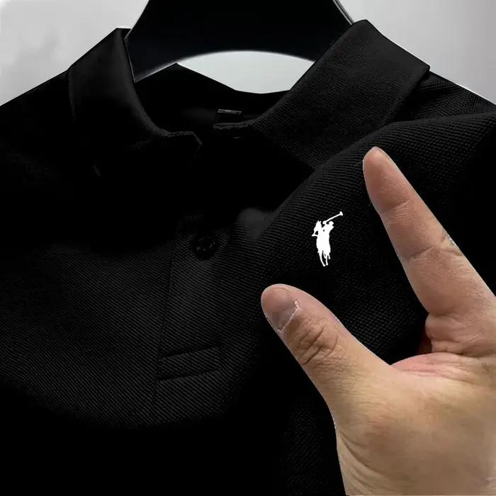 Polo imprimé en polyester décontracté pour hommes, haut de gamme, collection été, avec boutons et appliques pour un style élégant et confortable pour les activités quotidiennes et les occasions spéciales