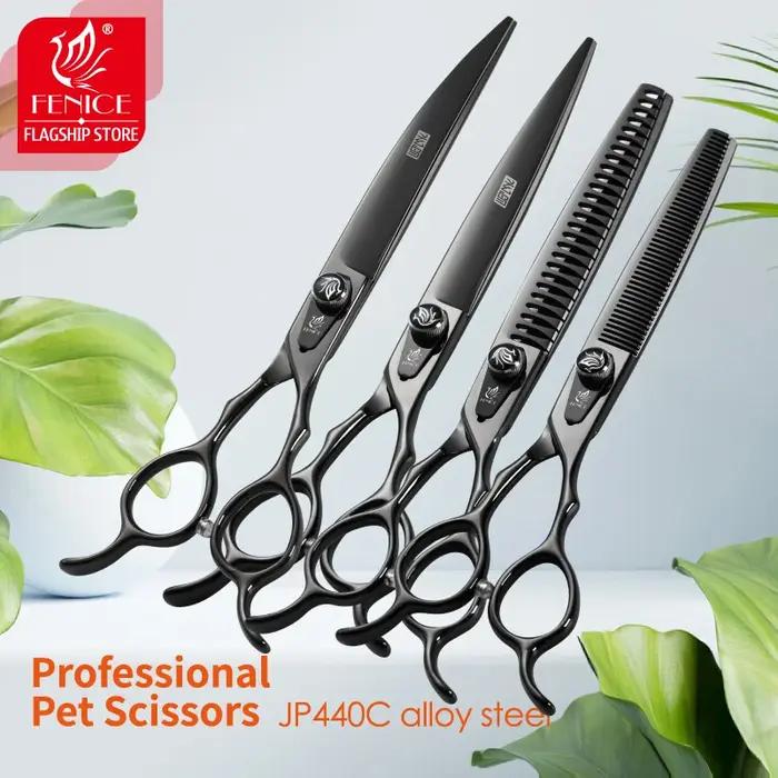 Fenice JP440C acier professionnel noir canin ciseaux de coiffure droit plus mince courbé Chunker toilettage pour