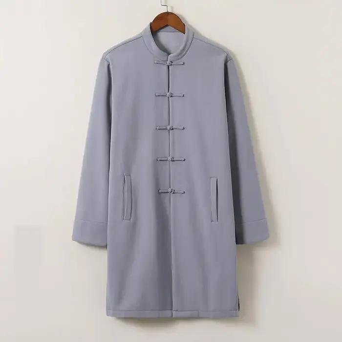 Vêtements traditionnels chinois pour hommes, Streetwear, vêtements d'extérieur, Robe orientale, Trench-Coat en coton et lin, hauts longs en polaire, M-5XL
