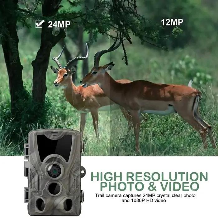 Caméra de chasse exterieure 24mp 1080p batterie 5000mah lithium vision nocturne surveillance ferme verger sécurité a domicile
