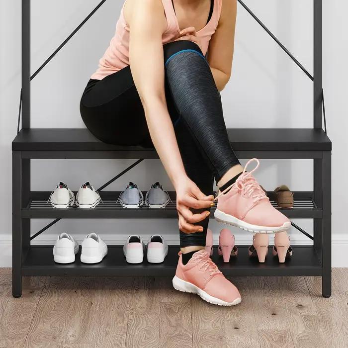 Porte-manteau de 72 pouces de haut, étagère à chaussures 5 en 1, banc à chaussures avec étagères de