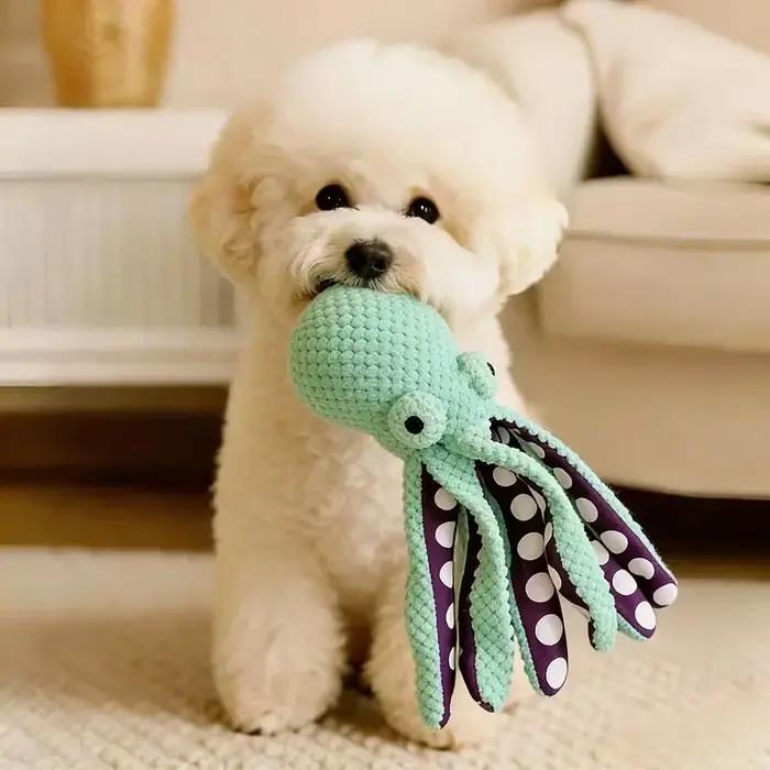 Jouet interactif en peluche poulpe pour animaux de compagnie