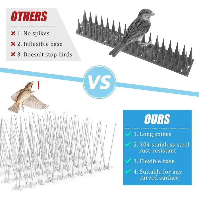 12 pièces pointes de Pigeon en acier inoxydable répulsif pour oiseaux ensemble dissuasion Anti oiseau Pigeon écureuil chats répulsif pour toit de clôture de jardin