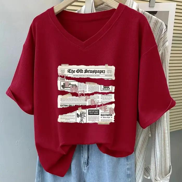 Grande taille 5XL 150KG femmes t-shirts haut imprimé pour femmes t-shirts amples chemise pour Femme col en V dames femmes vêtements