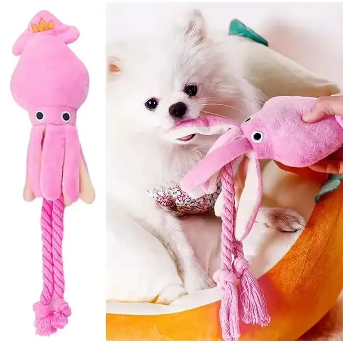 Jouet Poulpe Couineur Squeaky Pour Chats Jouet à Mâcher en Corde de Coton Anti-Ennui Pour Animaux de Compagnie Occasions Spéciales