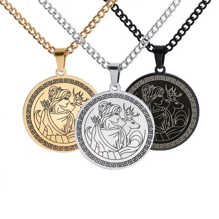 Pendentif Artemis en acier inoxydable de la mythologie grecque pour femmes et filles symboles de force et de courage bijoux pour aventurières et femmes modernes