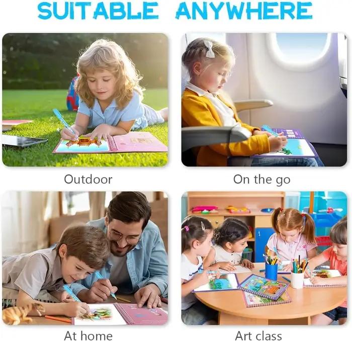 Livres de coloriage magiques avec stylo à eau rechargeable, livres de dessin à l'eau réutilisables p
