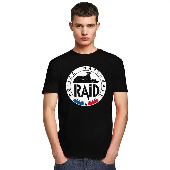 Personnalisé Cool France RAID Police française T-shirt hommes à manches courtes 100% coton