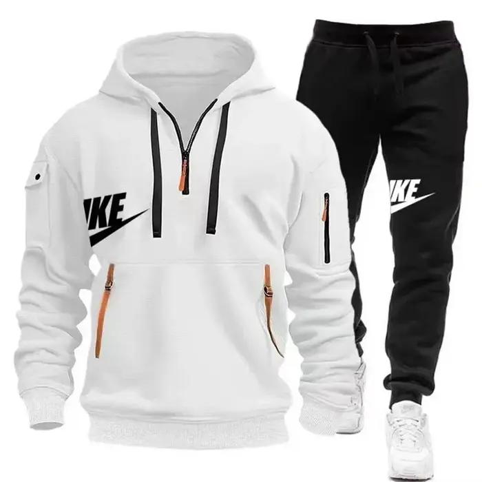 Nouveau costume d'automne et d'hiver pour hommes, sweat à capuche avec fermeture éclair + pantalon,