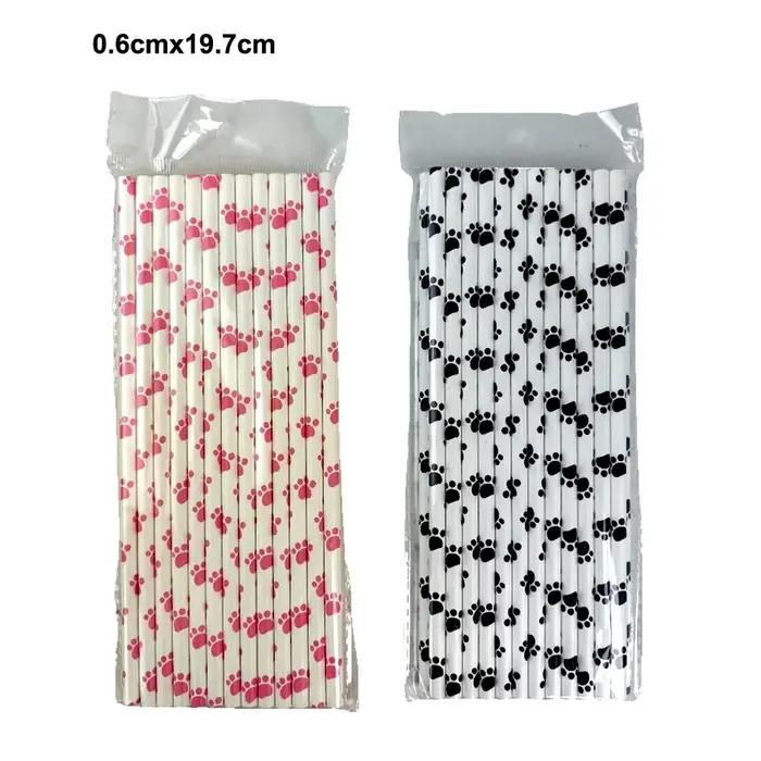Pailles en papier imprimées patte de chien