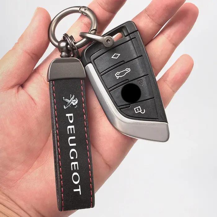 Porte-clés Peugeot en cuir vieilli et alliage - pendentif pour 206, 307, 308, 3008 et autres modèles