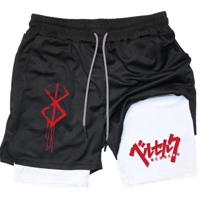 Anime Berserk Performance Shorts hommes 2 en 1 course Shorts de Compression entraînement Yoga vêteme