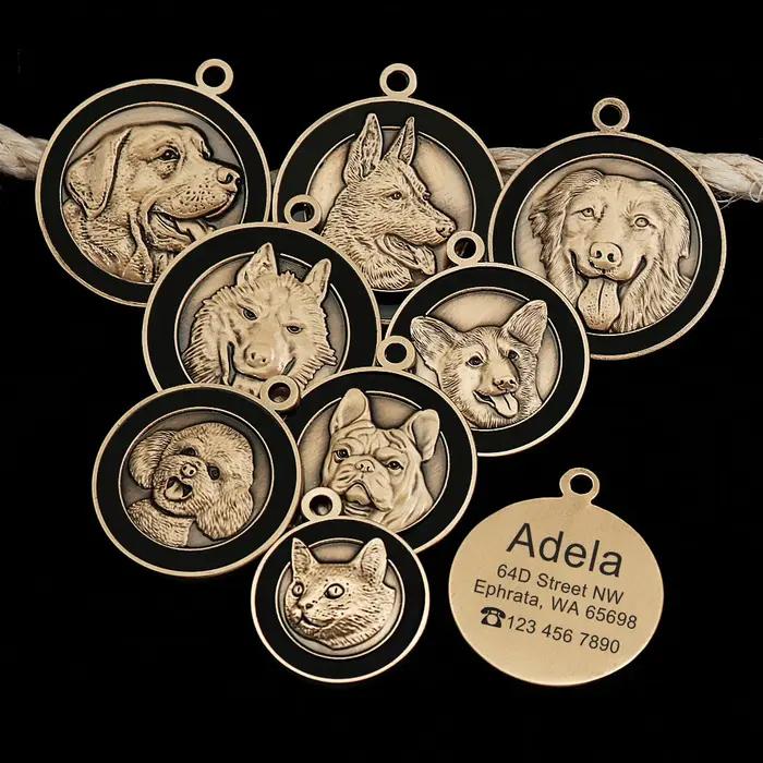 Étiquette d'identification personnalisée pour chien en plaqué cuivre avec service de gravure gratuit pour pitbull bulldog et autres races d'animaux de compagnie occasions quotidiennes et spéciales