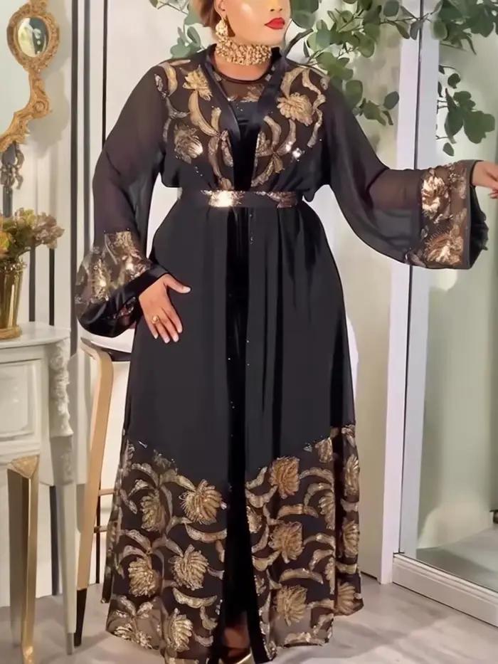 Robe Hijab Musulmane Élégante En Mousseline Avec Paillettes Pour Femmes Occasions Spéciales