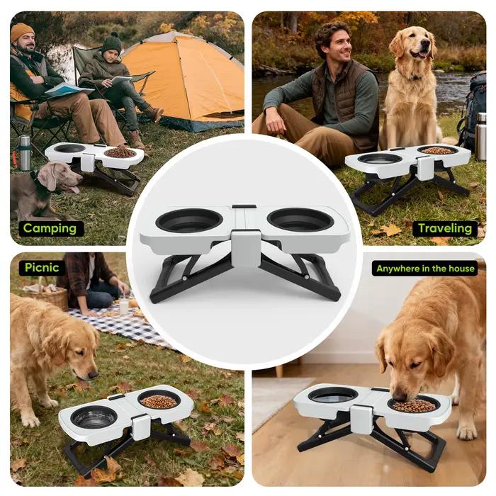 Support surélevé pour gamelles de chien gris pliable en silicone pour chiens voyage occassions spéciales