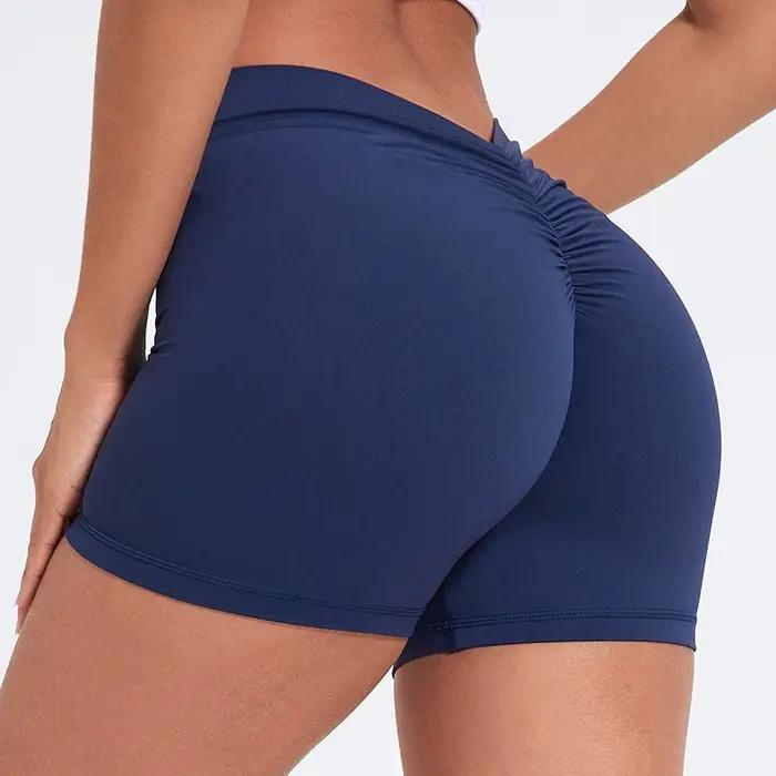 Short de yoga taille haute à dos en V pour femme moulant en nylon et élasthanne, coupe sportive pour fitness et yoga occasions spéciales ```