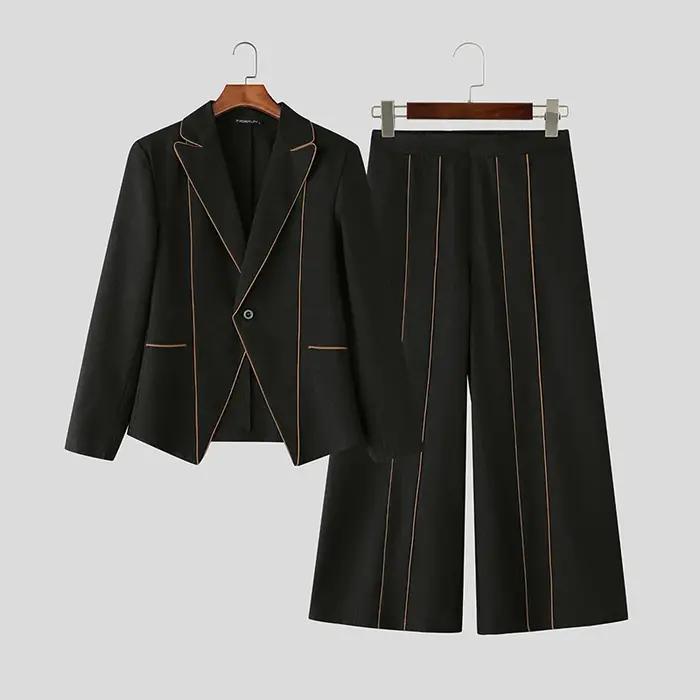 INCERUN hommes ensembles Patchwork élégant à manches longues Blazer et pantalon à jambes larges deux pièces