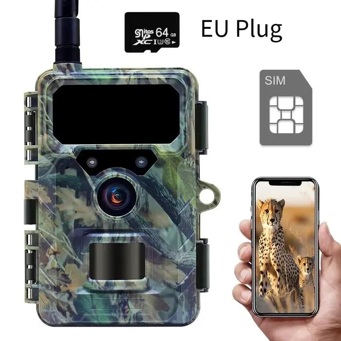 Caméra de suivi des sentiers cellulaires 4G LTE, contrôle par application 2.7K HD, Vision nocturne, activée par le mouvement, étanche, pour la chasse à la faune, avec carte SIM