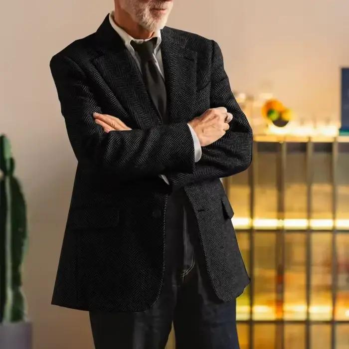 Vêtements pour hommes Grande veste à chevrons pour hommes Blazer décontracté Veste mince à simple boutonnage Mode décontractée Manteau d'extérieur confortable