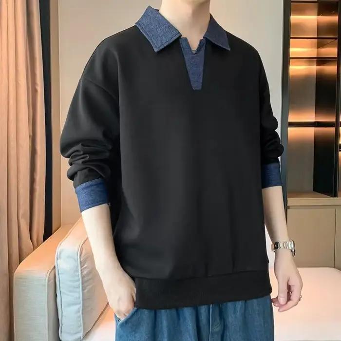 Sweat-shirt à manches longues pour hommes, style décontracté, col rond, polyester, fermeture éclair, pour printemps et automne, occassions décontractées, cadeau d'anniversaire ou de Noël