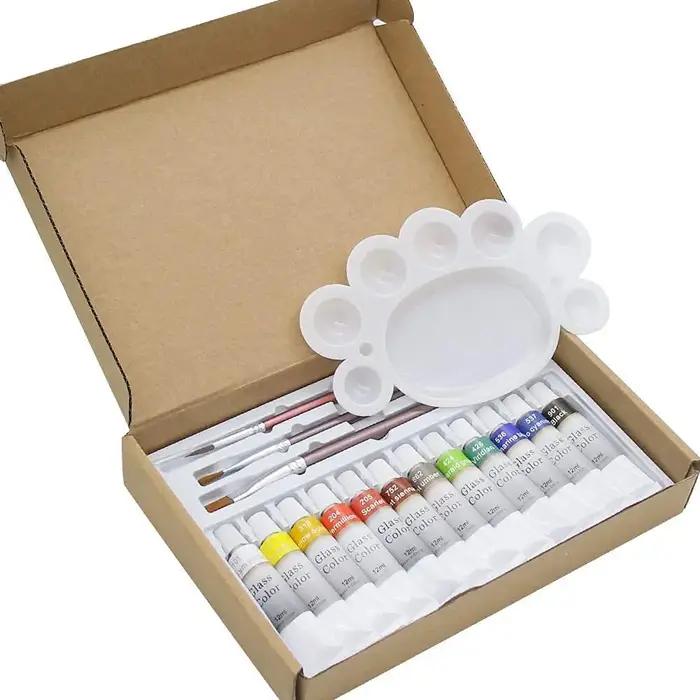 Ensemble de peintures acryliques pour verre tissu toile bois bouteilles tshirts art décoratif occasionnel bricolage étudiant amateur