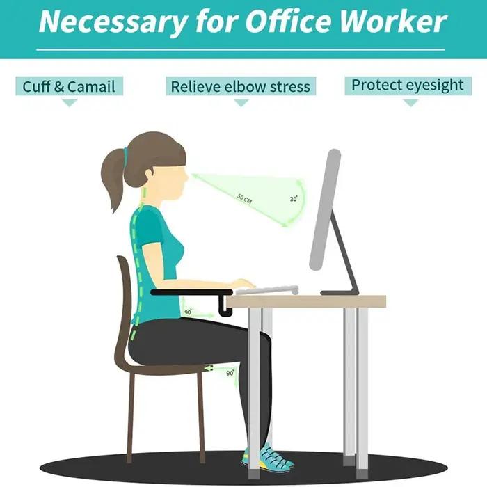 Repose-bras d'ordinateur pour bureau, Support de repose-poignet ergonomique réglable pour clavier, extension d'accoudoir, Support rotatif pour tapis de souris