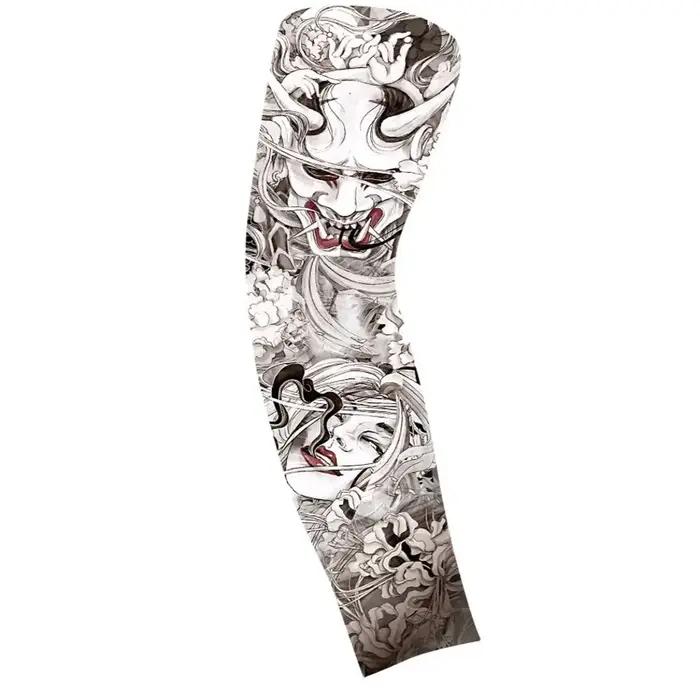 Manchon de bras à motif floral, effet tatouage, élastique, respirant, protection solaire, en soie glacée fine, pour hommes et femmes