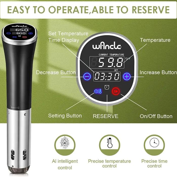 Wancle-Cuiseur Sous Vide à Immersion Étanche IPX7, Mijoteuse avec Affichage Numérique et Fonction de