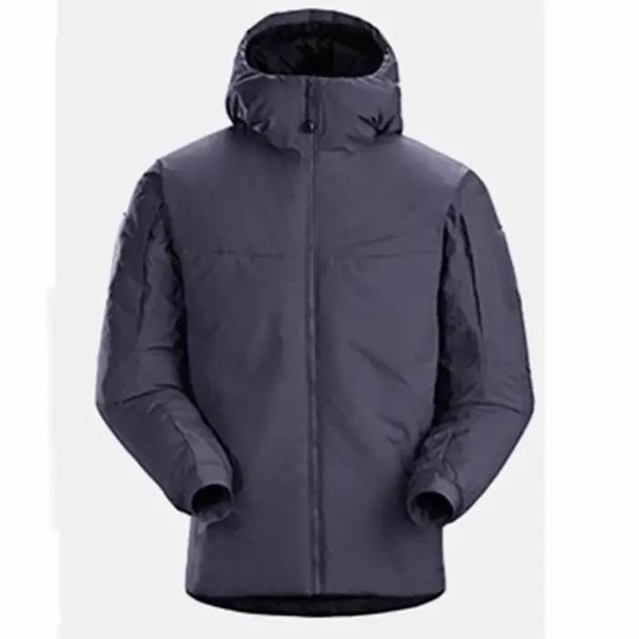 Veste en coton épais imperméable pour hommes avec capuche coupe-vent tactique et étiquette argentée pour activités extérieures hivernales et randonnées