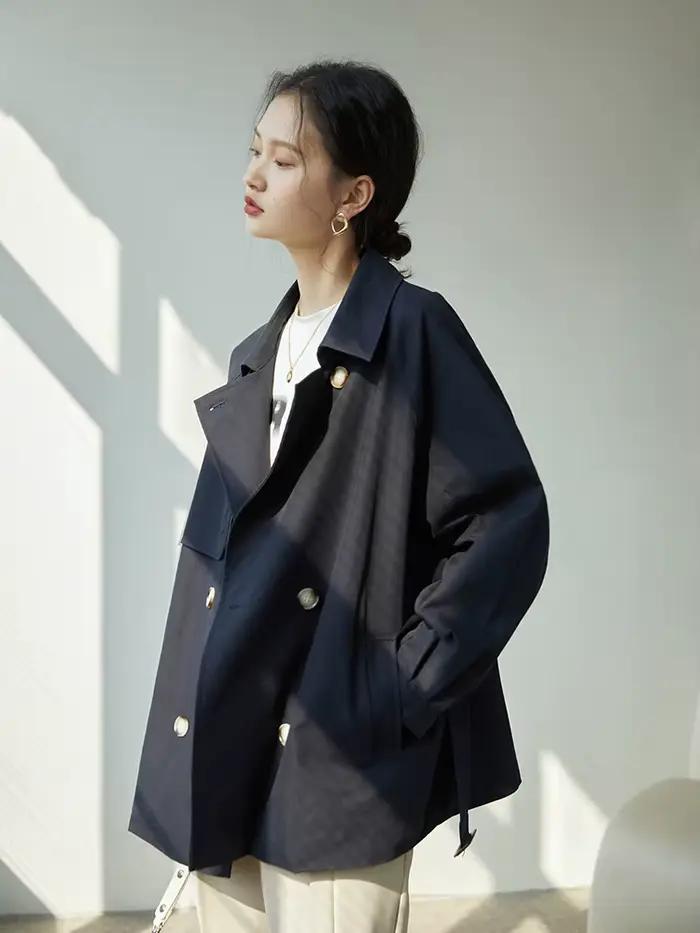 ZIQIAO-Manteau à col rabattu pour femme, manches régulières complètes, ingent, Tradt, droit, court,