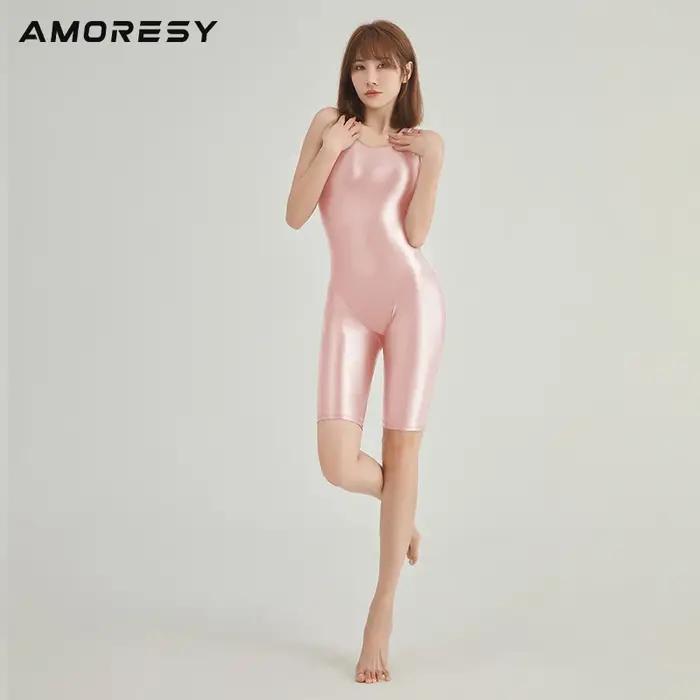AMORESY-Pantalon une pièce brillant à haute élasticité, vague de queue huileuse, surf, couleur unie,