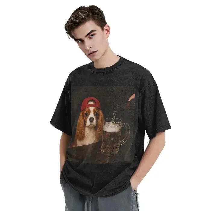 T-shirt Cavalier King Charles Spaniel buvant de la bière pour homme et femme à manches courtes style décontracté occasiونs décontractées