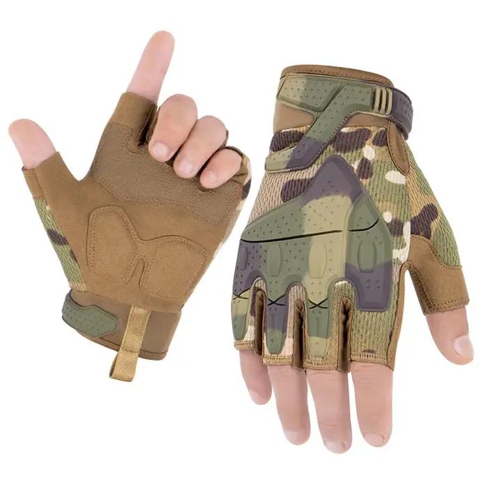 Gants tactiques demi-doigts camouflage - Anti-choc, anti-dérapant, résistant pour VTT et sports outdoor