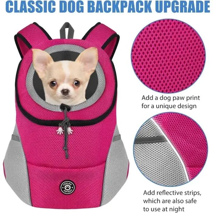 Sac à dos de transport pour chien et chat respirant avec bandes réfléchissantes universel pour petites races pour randonnées et voyages en plein air