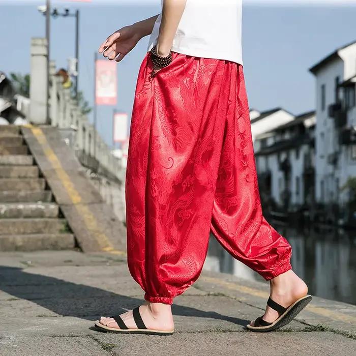 FGKKS 2023 pantalons de marque d'extérieur pour hommes Lce soie Dragon fleur foncée lâche Bloomers haute qualité jambe