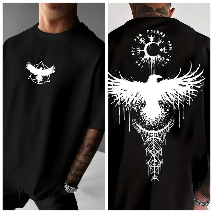 T-Shirt graphique Raven Totem pour hommes, Streetwear d'été respirant avec imprimé Tribal géométriqu