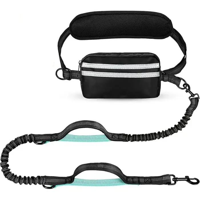 Laisse de course rétractable pour chien avec pochette zippée, ceinture ajustable et poignées rembour